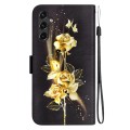 For Samsung Galaxy A14 5G Crystal Texture Colored Drawing Leather Phone Case(Gold Butterfly Rose)