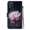 For Samsung Galaxy A12 5G Crystal Texture Colored Drawing Leather Phone Case(Purple Peony)