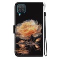For Samsung Galaxy A12 5G Crystal Texture Colored Drawing Leather Phone Case(Gold Peony)