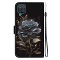 For Samsung Galaxy A12 5G Crystal Texture Colored Drawing Leather Phone Case(Black Rose)