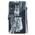 For Samsung Galaxy A12 5G Crystal Texture Colored Drawing Leather Phone Case(Cat Tiger Reflection)