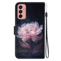 For Samsung Galaxy M13 4G Crystal Texture Colored Drawing Leather Phone Case(Purple Peony)