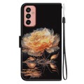 For Samsung Galaxy M13 4G Crystal Texture Colored Drawing Leather Phone Case(Gold Peony)