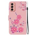 For Samsung Galaxy M13 4G Crystal Texture Colored Drawing Leather Phone Case(Cherry Blossoms)
