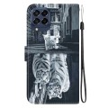 For Samsung Galaxy M53 5G Crystal Texture Colored Drawing Leather Phone Case(Cat Tiger Reflection)