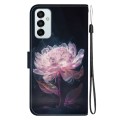 For Samsung Galaxy M23 / F23 Crystal Texture Colored Drawing Leather Phone Case(Purple Peony)