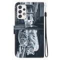 For Samsung Galaxy A23 Crystal Texture Colored Drawing Leather Phone Case(Cat Tiger Reflection)