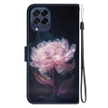 For Samsung Galaxy M33 5G Crystal Texture Colored Drawing Leather Phone Case(Purple Peony)