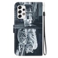 For Samsung Galaxy A73 5G Crystal Texture Colored Drawing Leather Phone Case(Cat Tiger Reflection)