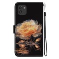 For Samsung Galaxy A03 166mm Crystal Texture Colored Drawing Leather Phone Case(Gold Peony)