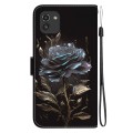 For Samsung Galaxy A03 166mm Crystal Texture Colored Drawing Leather Phone Case(Black Rose)