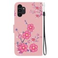 For Samsung Galaxy A13 4G Crystal Texture Colored Drawing Leather Phone Case(Cherry Blossoms)