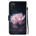 For Samsung Galaxy A03s EU Version Crystal Texture Colored Drawing Leather Phone Case(Purple Peony)