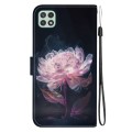 For Samsung Galaxy A22 5G Crystal Texture Colored Drawing Leather Phone Case(Purple Peony)