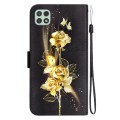 For Samsung Galaxy A22 5G Crystal Texture Colored Drawing Leather Phone Case(Gold Butterfly Rose)