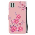 For Samsung Galaxy A22 5G Crystal Texture Colored Drawing Leather Phone Case(Cherry Blossoms)