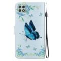 For Samsung Galaxy A22 5G Crystal Texture Colored Drawing Leather Phone Case(Blue Pansies)