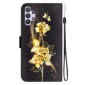 For Samsung Galaxy A32 4G Crystal Texture Colored Drawing Leather Phone Case(Gold Butterfly Rose)