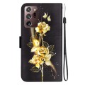 For Samsung Galaxy Note20 Ultra Crystal Texture Colored Drawing Leather Phone Case(Gold Butterfly Ro