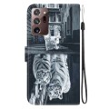 For Samsung Galaxy Note20 Ultra Crystal Texture Colored Drawing Leather Phone Case(Cat Tiger Reflect