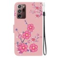 For Samsung Galaxy Note20 Ultra Crystal Texture Colored Drawing Leather Phone Case(Cherry Blossoms)