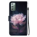 For Samsung Galaxy Note20 Crystal Texture Colored Drawing Leather Phone Case(Purple Peony)