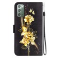 For Samsung Galaxy Note20 Crystal Texture Colored Drawing Leather Phone Case(Gold Butterfly Rose)