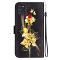 For Samsung Galaxy A21s Crystal Texture Colored Drawing Leather Phone Case(Gold Butterfly Rose)