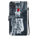 For Samsung Galaxy A21s Crystal Texture Colored Drawing Leather Phone Case(Cat Tiger Reflection)