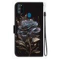 For Samsung Galaxy M30s / M21 Crystal Texture Colored Drawing Leather Phone Case(Black Rose)
