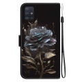 For Samsung Galaxy A51 Crystal Texture Colored Drawing Leather Phone Case(Black Rose)