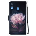 For Samsung Galaxy A40 Crystal Texture Colored Drawing Leather Phone Case(Purple Peony)