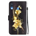 For Samsung Galaxy A40 Crystal Texture Colored Drawing Leather Phone Case(Gold Butterfly Rose)