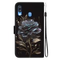 For Samsung Galaxy A40 Crystal Texture Colored Drawing Leather Phone Case(Black Rose)