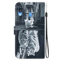 For Samsung Galaxy A40 Crystal Texture Colored Drawing Leather Phone Case(Cat Tiger Reflection)