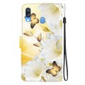 For Samsung Galaxy A40 Crystal Texture Colored Drawing Leather Phone Case(Gold Butterfly Epiphyllum)