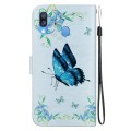 For Samsung Galaxy A40 Crystal Texture Colored Drawing Leather Phone Case(Blue Pansies)