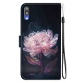 For Samsung Galaxy A10 / M10 Crystal Texture Colored Drawing Leather Phone Case(Purple Peony)