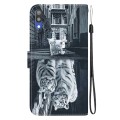 For Samsung Galaxy A10 / M10 Crystal Texture Colored Drawing Leather Phone Case(Cat Tiger Reflection