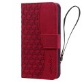 For iPhone 13 Business Diamond Buckle Leather Phone Case with Lanyard(Wine Red)