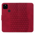 For Google Pixel 5a Business Diamond Buckle Leather Phone Case with Lanyard(Wine Red)