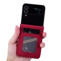 For Samsung Galaxy Z Flip3 5G Business Diamond Buckle Leather Phone Case with Lanyard(Wine Red)