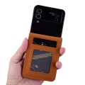 For Samsung Galaxy Z Flip4 Business Diamond Buckle Leather Phone Case with Lanyard(Brown)