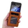For Samsung Galaxy Z Flip5 Business Diamond Buckle Leather Phone Case with Lanyard(Brown)