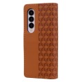 For Samsung Galaxy Z Fold3 5G Business Diamond Buckle Leather Phone Case with Lanyard(Brown)