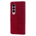 For Samsung Galaxy Z Fold3 5G Business Diamond Buckle Leather Phone Case with Lanyard(Wine Red)