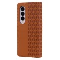 For Samsung Galaxy Z Fold4 Business Diamond Buckle Leather Phone Case with Lanyard(Brown)