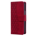 For Samsung Galaxy Z Fold4 Business Diamond Buckle Leather Phone Case with Lanyard(Wine Red)