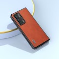 For Honor Magic VS2 ABEEL Black Edge Two-color Calf Texture PU Phone Case(Brown)