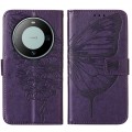 For Huawei Mate 60 Pro Embossed Butterfly Leather Phone Case(Dark Purple)
